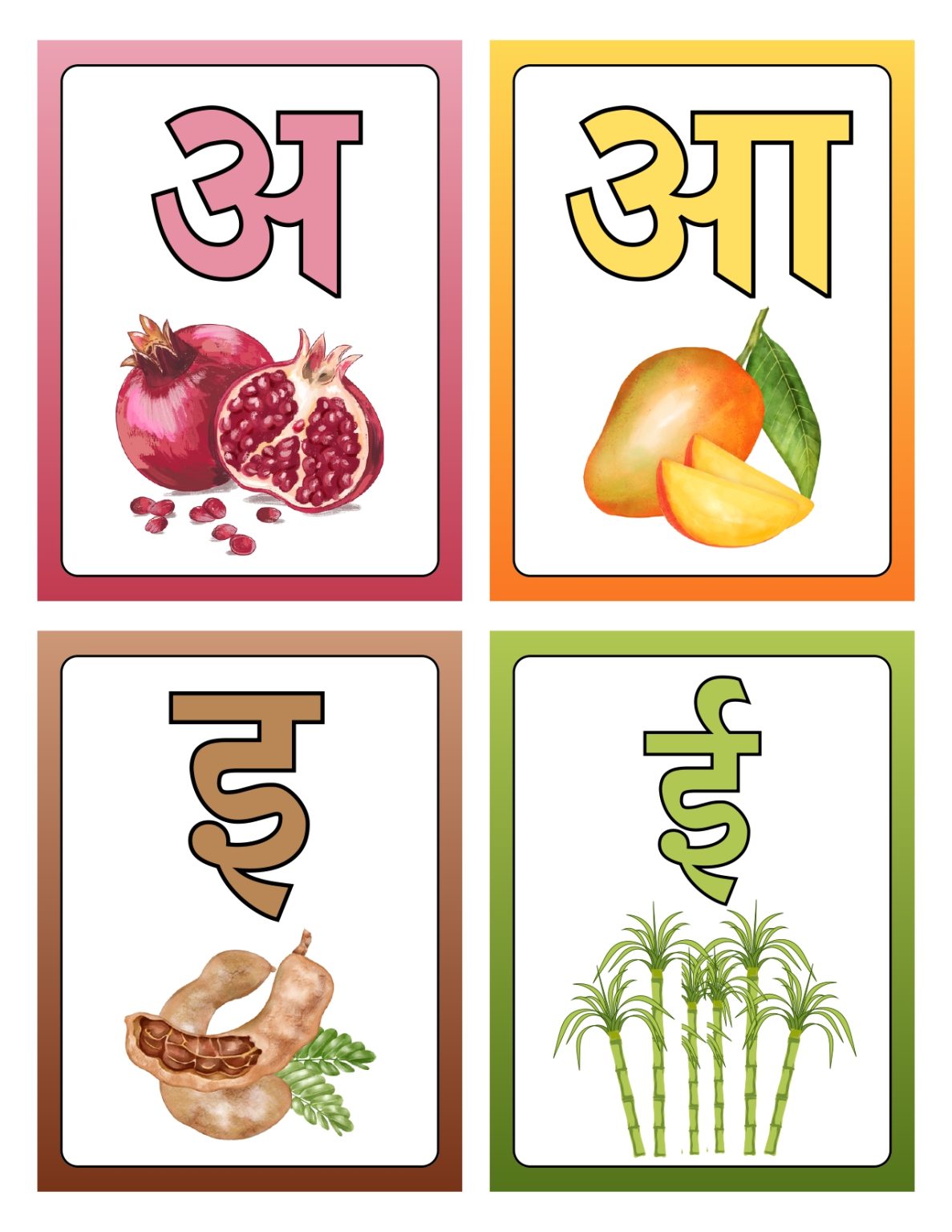 Printable Hindi Alphabet Flashcards - govincards.com