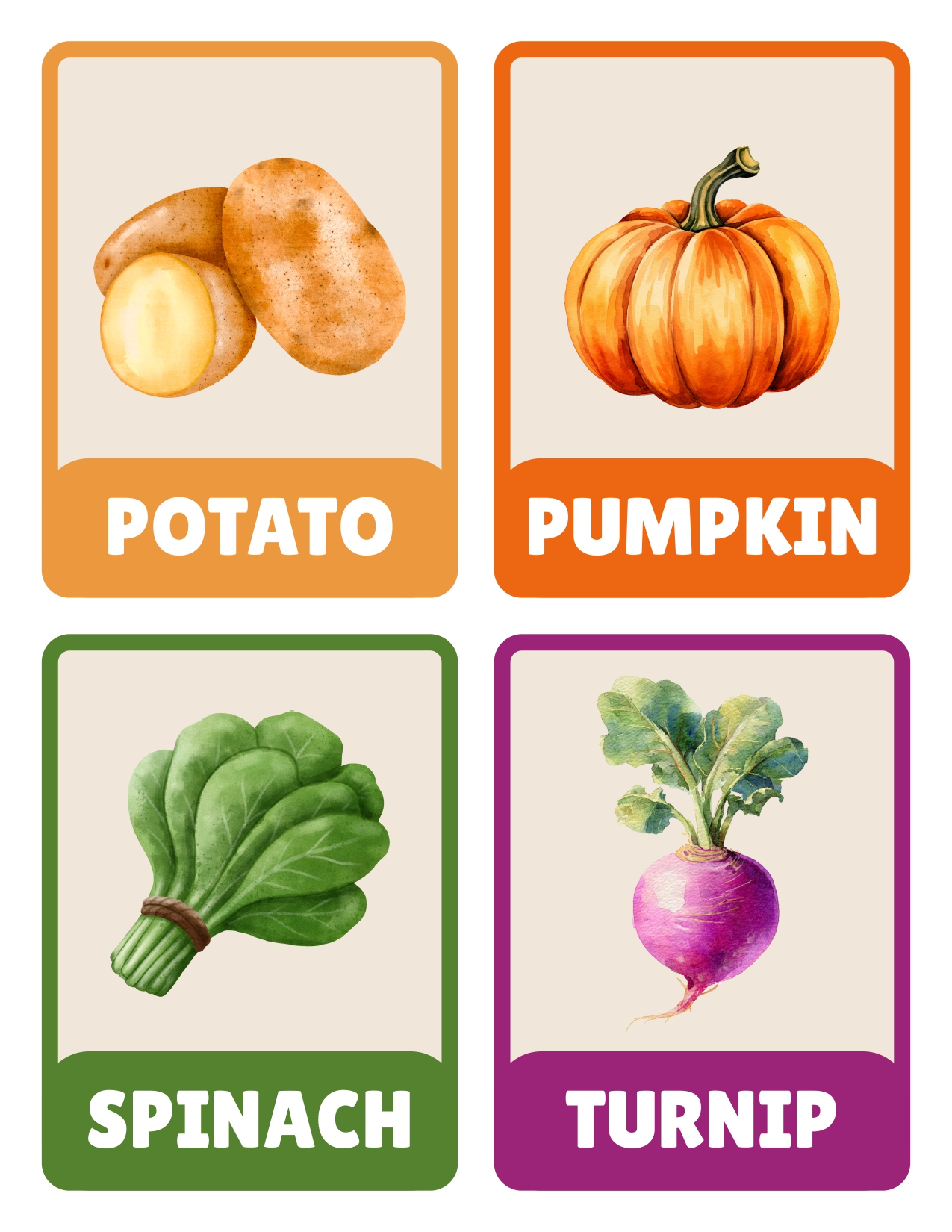 Printable Vegetable Flashcards for Kids - govincards.com